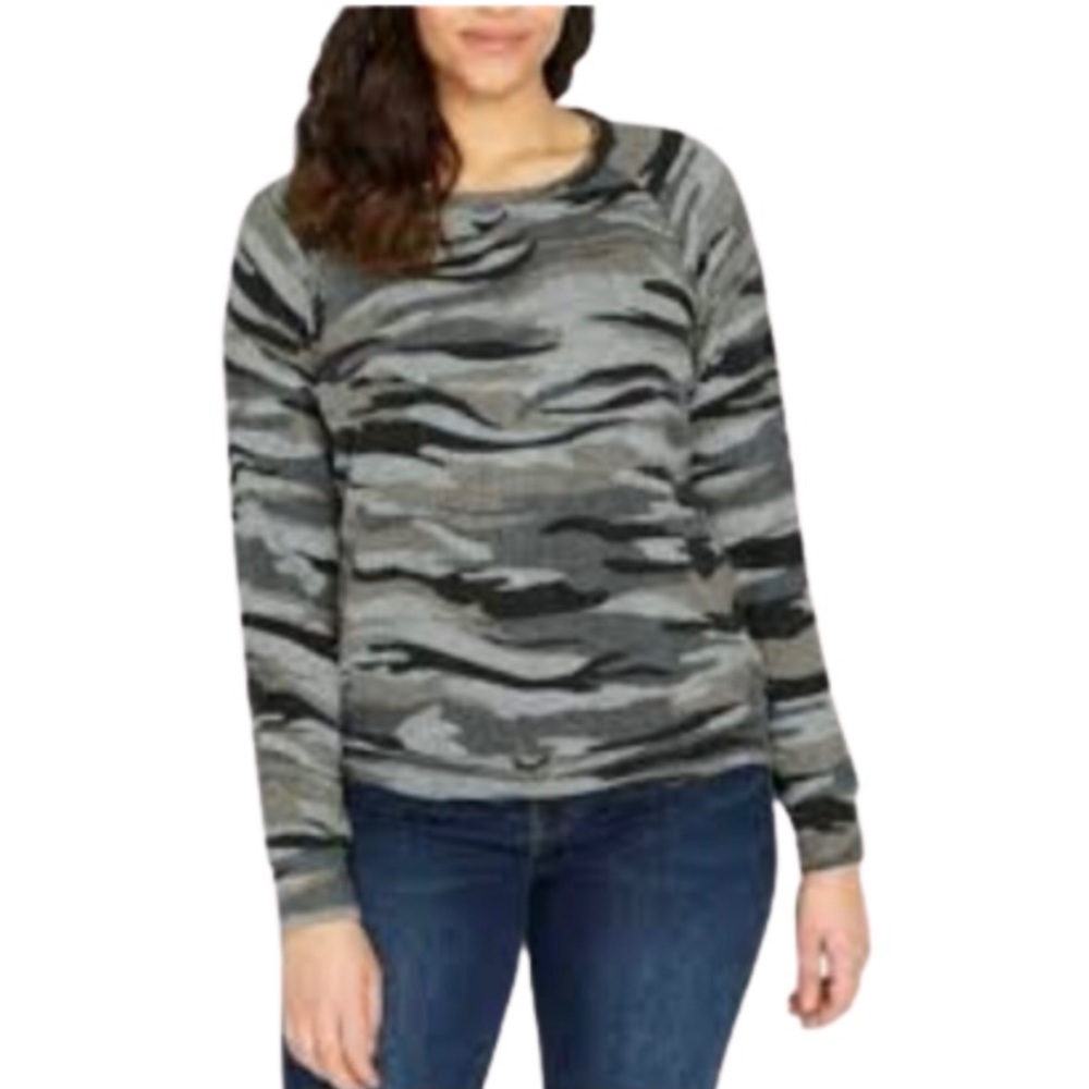 Buffalo David Bitton Heather Gray Camo Long Sleeve Cozy Top XL NWT